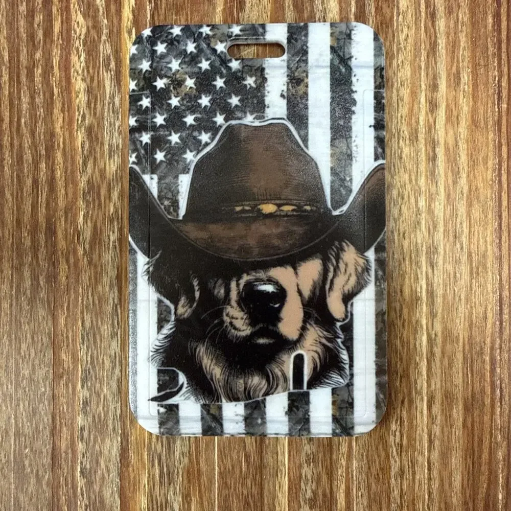 USA Dog with Cowboy Hat Badge ID Holder